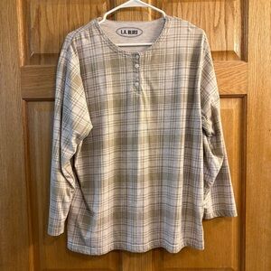 Vtg L.A. Blues L/S Cream Beige Plaid Pullover Blouse Shirt Women’s 18 20 Flannel